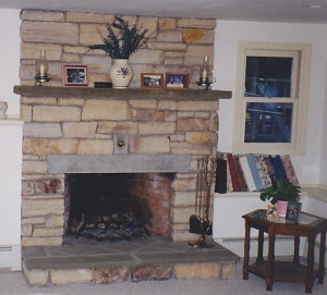 Stone fireplace in Uxbridge, Massachusetts.