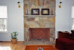 Stone fireplace.