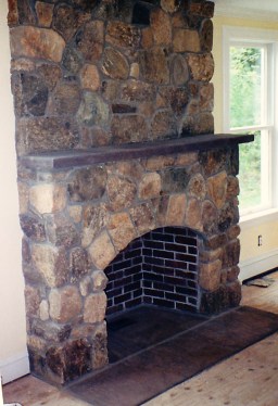 Stone fireplace.
